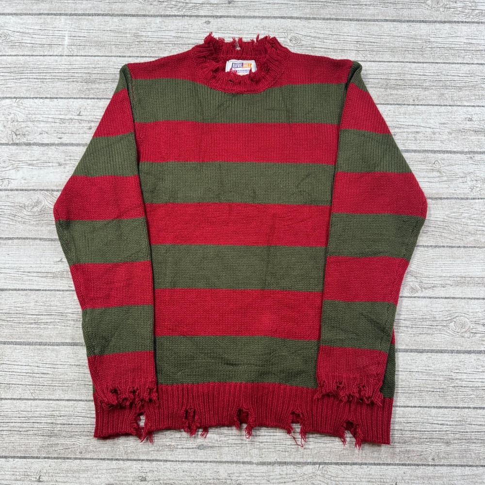 Arvil Hill Sweater Men's Large Red Green Striped Freddy Krueger Style Distressed